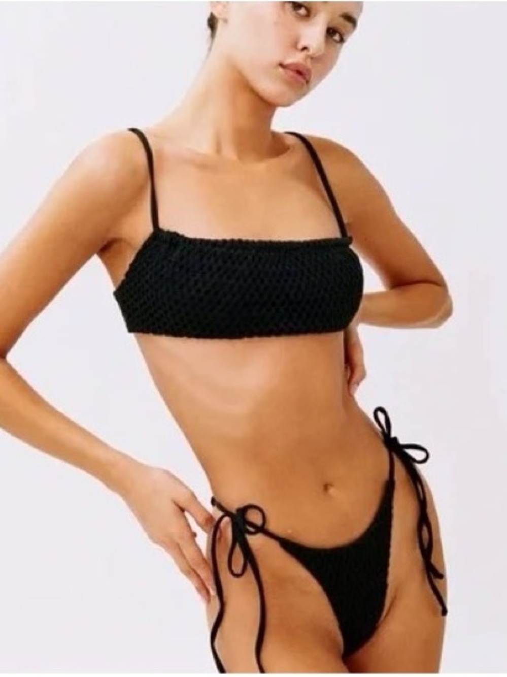 With Jean Black Knit Crochet Bikini Set